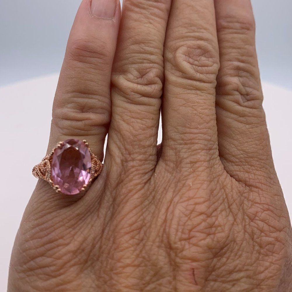 New item, rose gold over 925 silver ring, large pink topaz stone, sz 7, 8,9,10